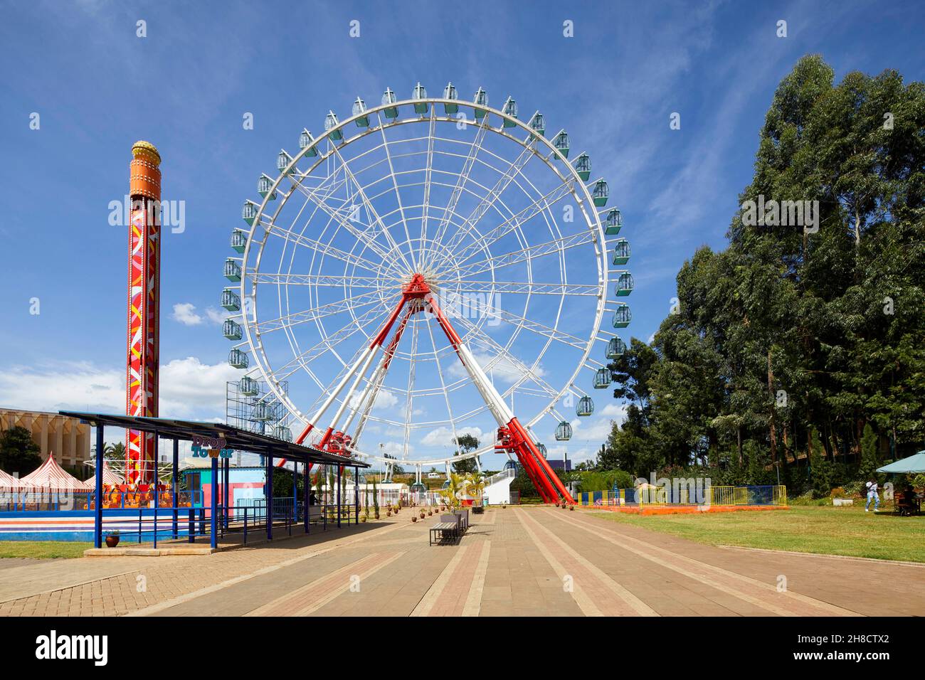 Ferris wheel Eye of Kenya at Funscapes Two Rivers Theme Park shopping mall Nairobi Kenya Africa Stock Photo