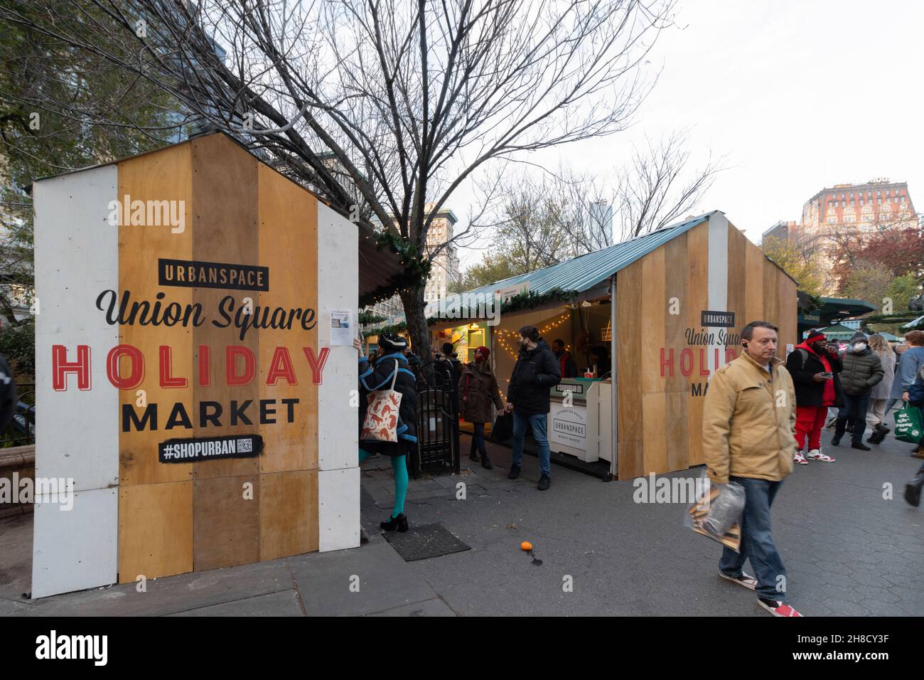 entrance to the Union Square holiday market, an annual open air market for local arts and crafts vendors Stock Photo