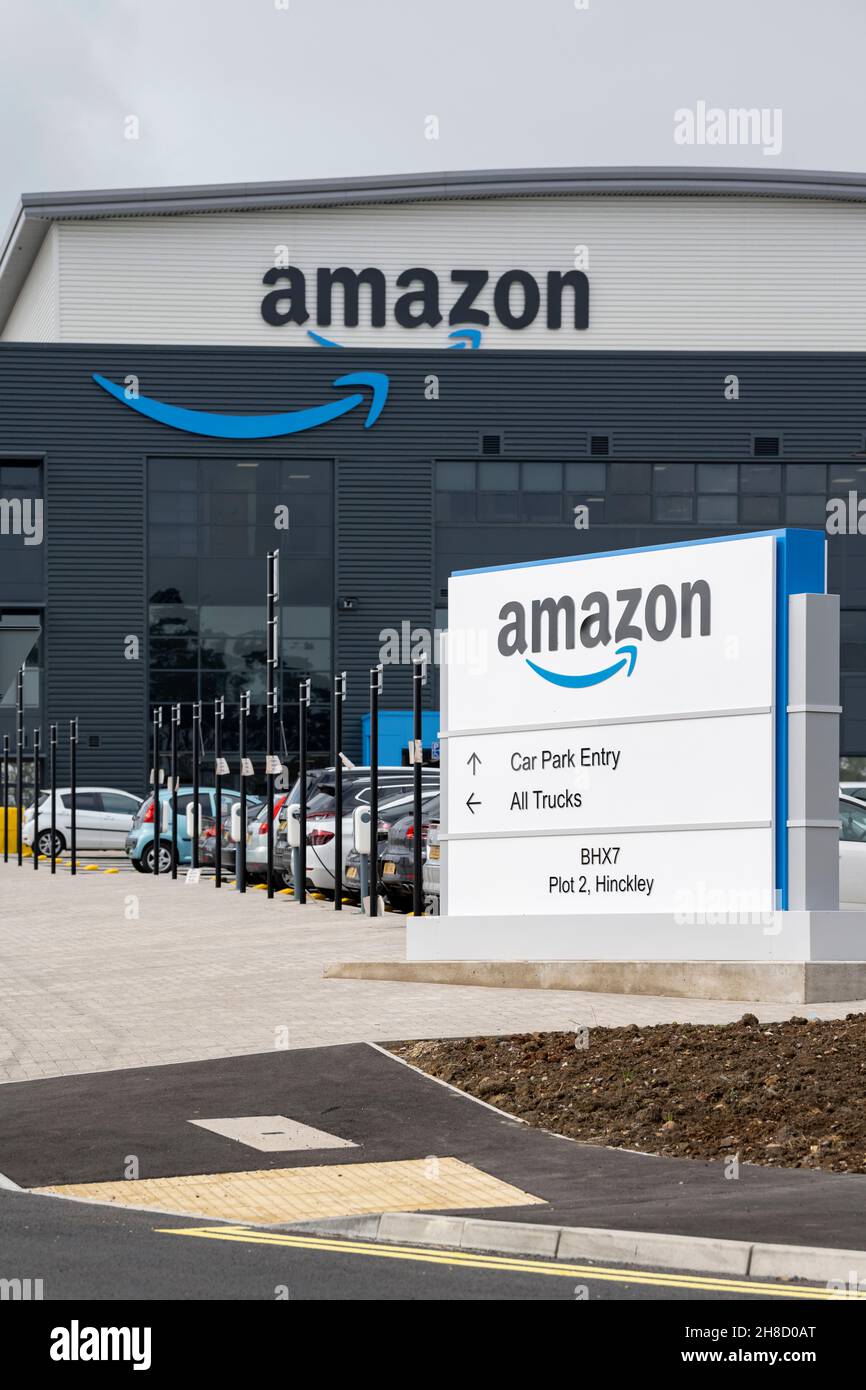 Front view of Amazon fulfilment centre depot BHX7 at Burbage, Hinckley, Leicestershire. UK. Stock Photo