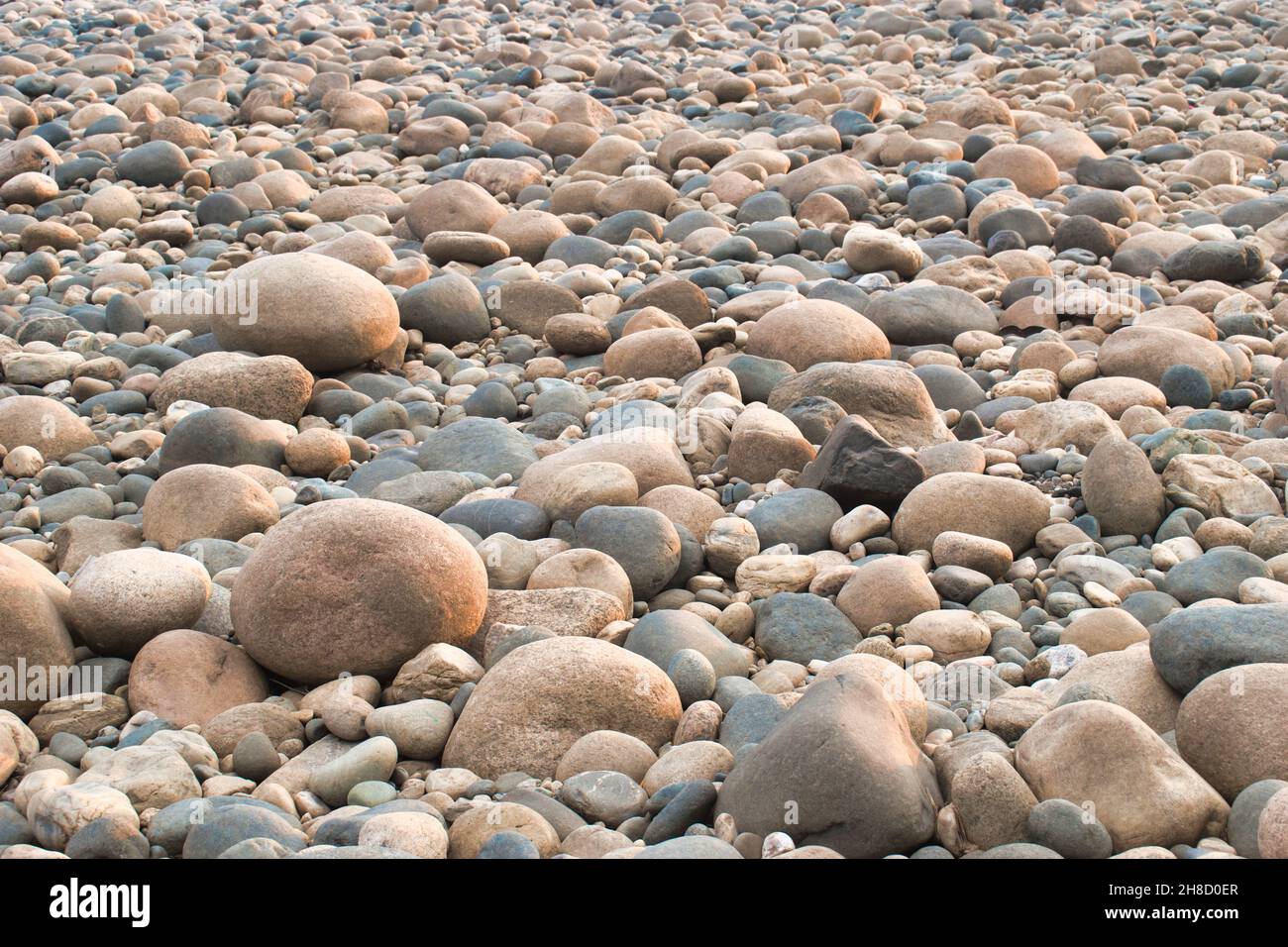 Pebbles are the clast of rock with a particle based on the Udden-Wentworth scale of sedimentology. Stock Photo