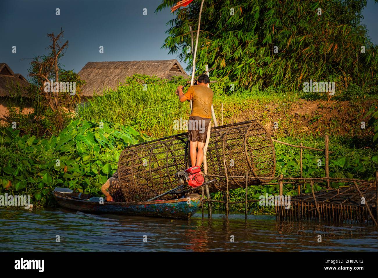 Fischer auf dem Mekong Stock Photo