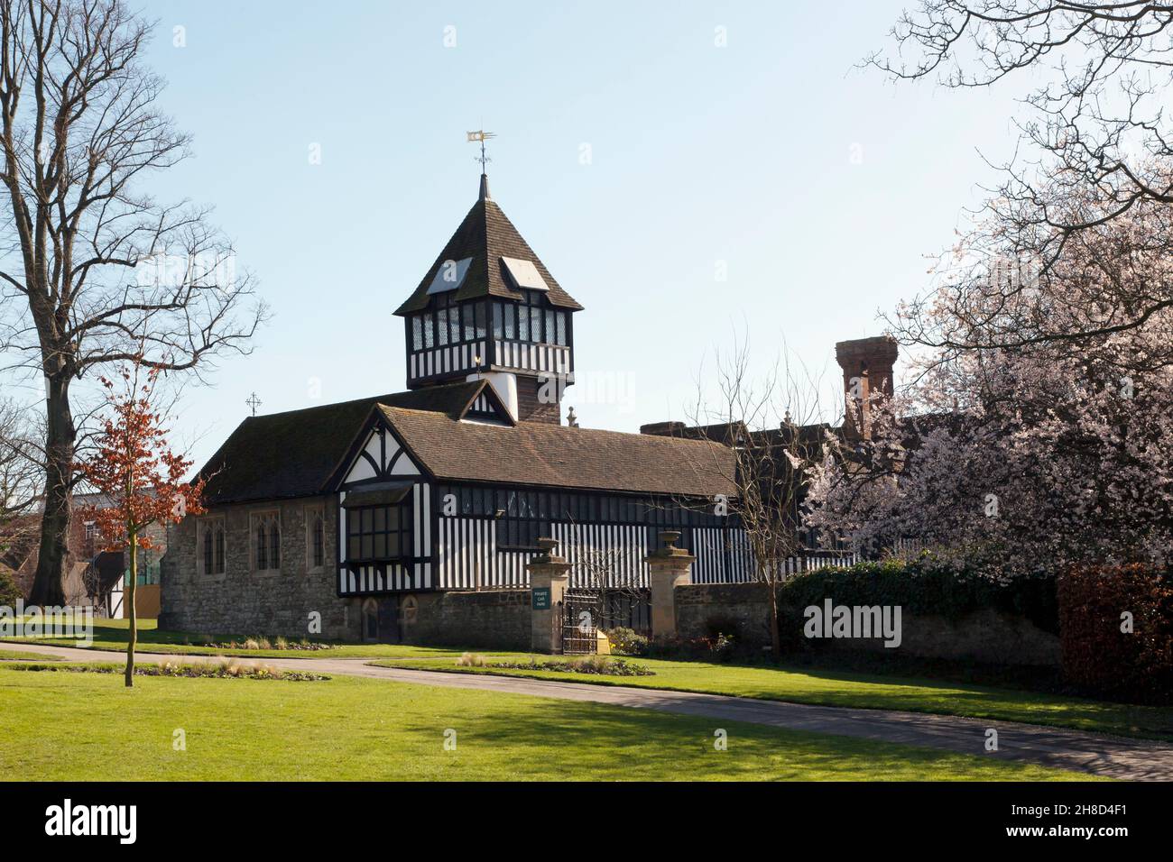 Spring time view of  Brenchley Gardens and  the Chillington Manor section of the Maidstone Museum, Maidstone, Kent Stock Photo