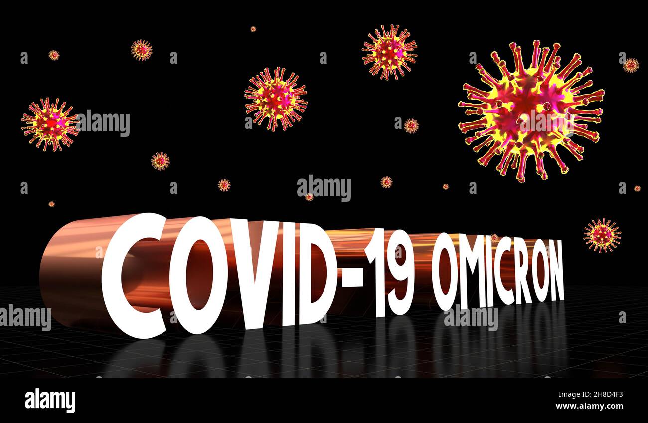 SARS-CoV-2, Covid-19, Omicron variant concept - 3D illustration Stock Photo