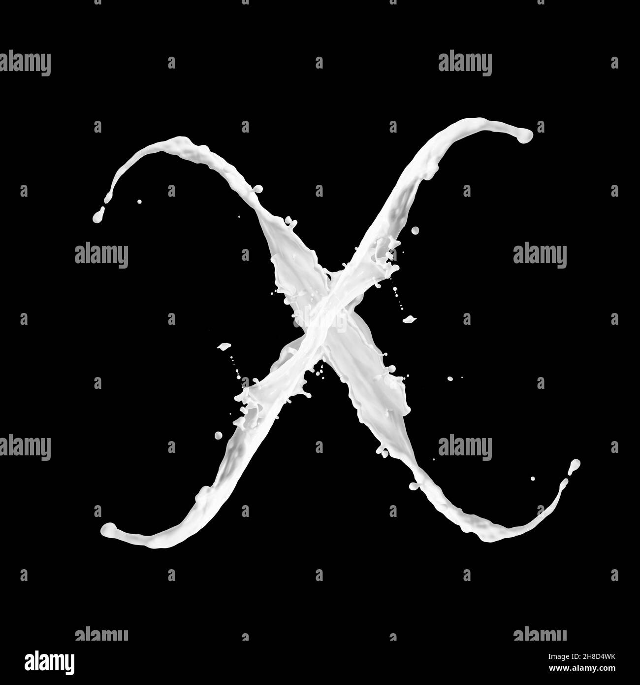 Letter X made of milk splash, isolated on black background. Stock Photo