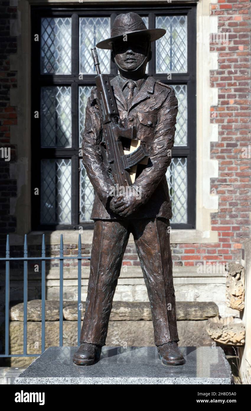 Close-up  of a Statue in tribute to the Queen’s Gurkha Engineers, in front of  the Maidstone Musuem,  St Faith’s Street, Maidstone, Kent Stock Photo