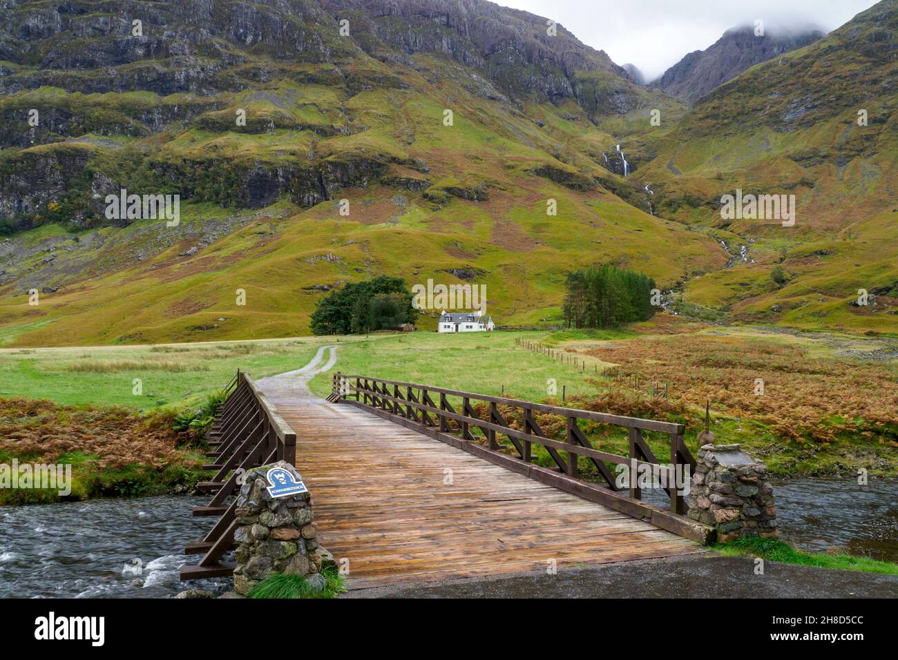 Achnambeithach cottage at Glen Coe in the highlands of Scotland Stock Photo