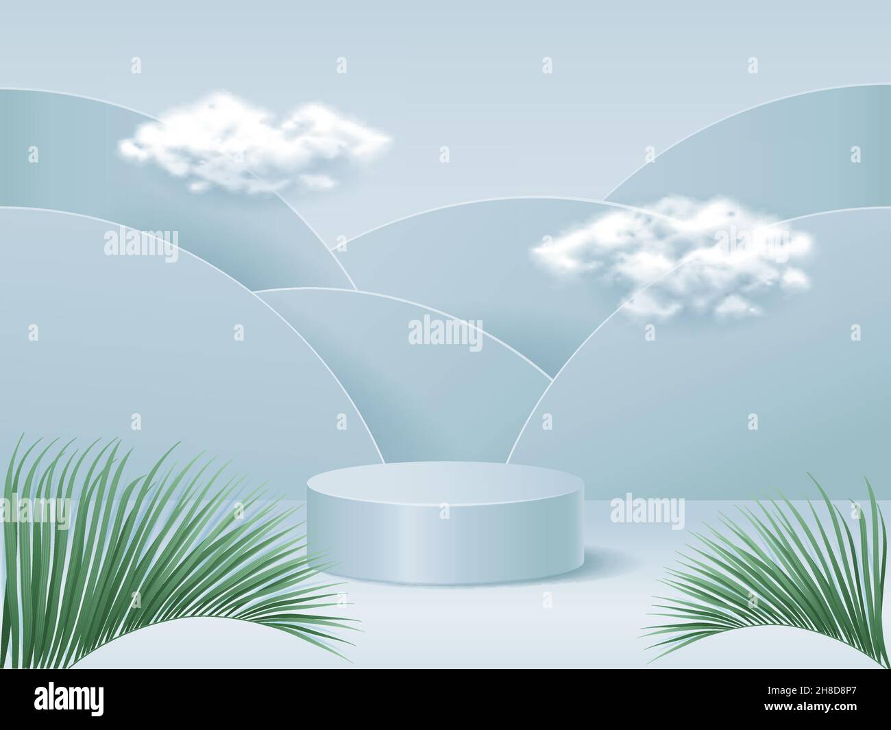 Advertisement 3D Prodium with clouds, realistic vector illustration close-up Stock Vector