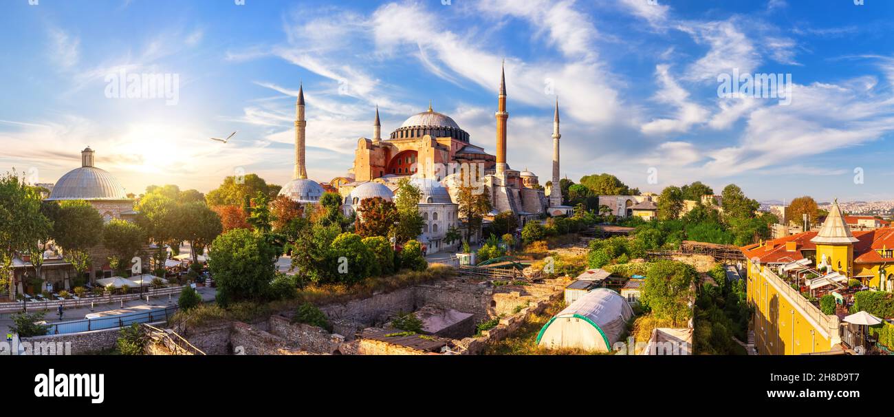 Holy Hagia Sophia Grand Mosque full panorama, Istanbul, Turkey Stock ...