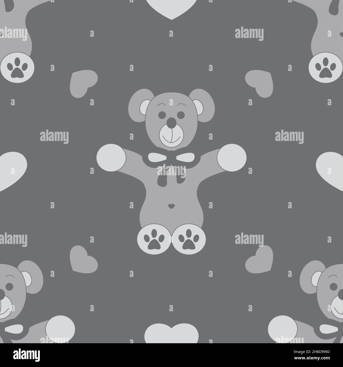 Seamless pattern. Cute bear and little hearts. Color grey. Vector illustration. Stock Vector