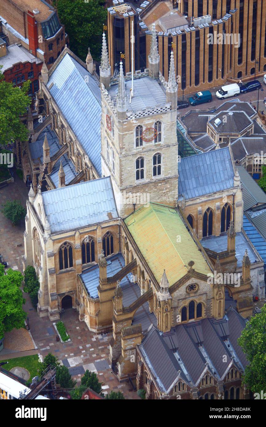 Southwark Cathedral aerial view in London UK. Landmarks of London. Stock Photo