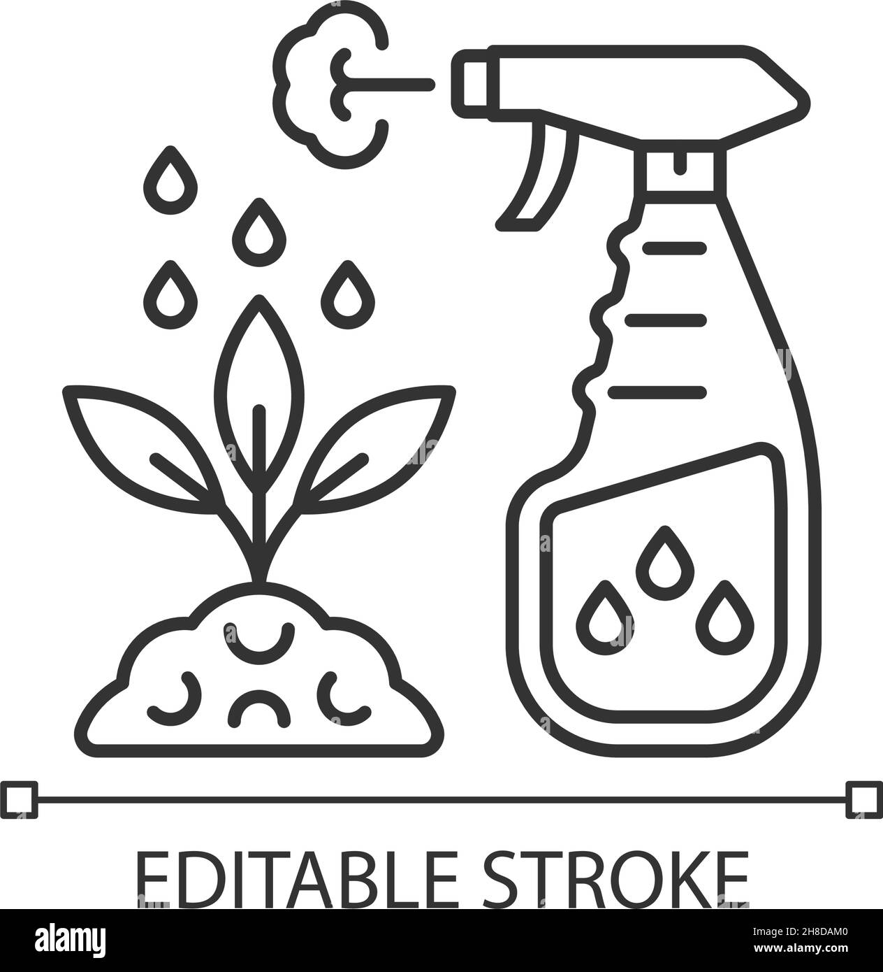 Spray fertilizer linear icon Stock Vector