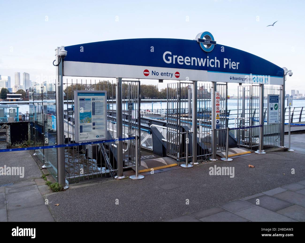Greenwich Pier entrance Stock Photo