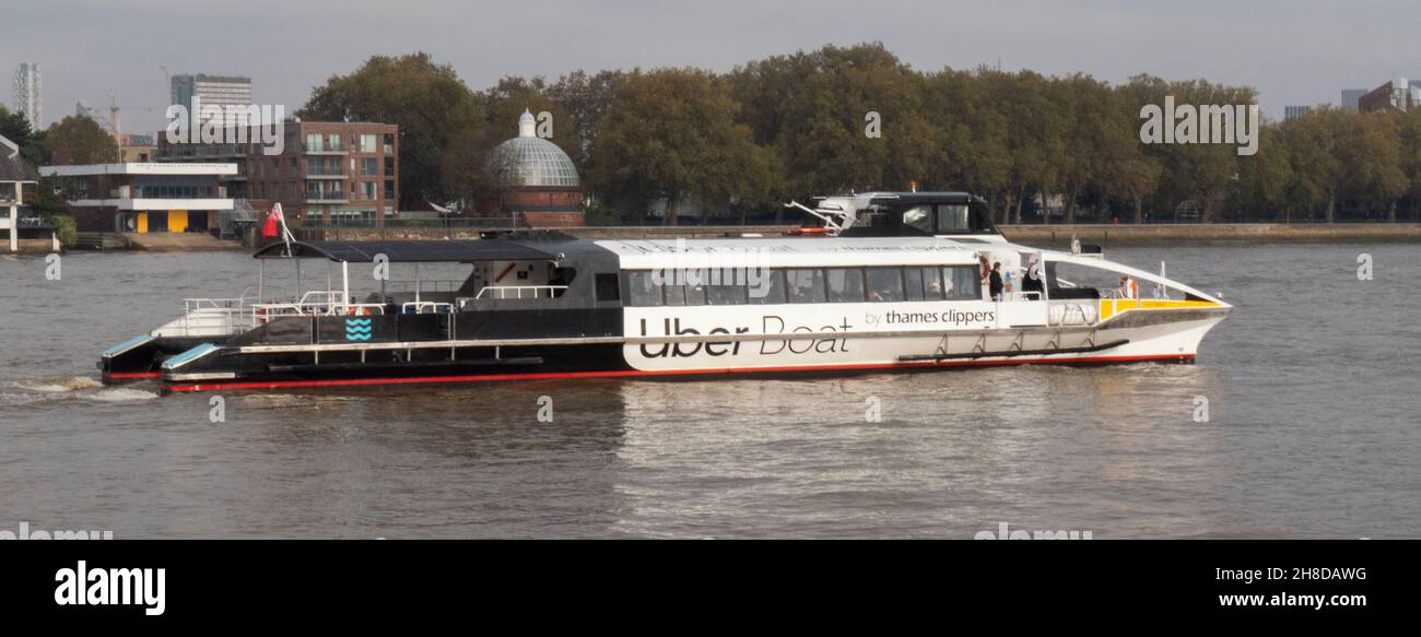 Uber boat at Greenwich Stock Photo