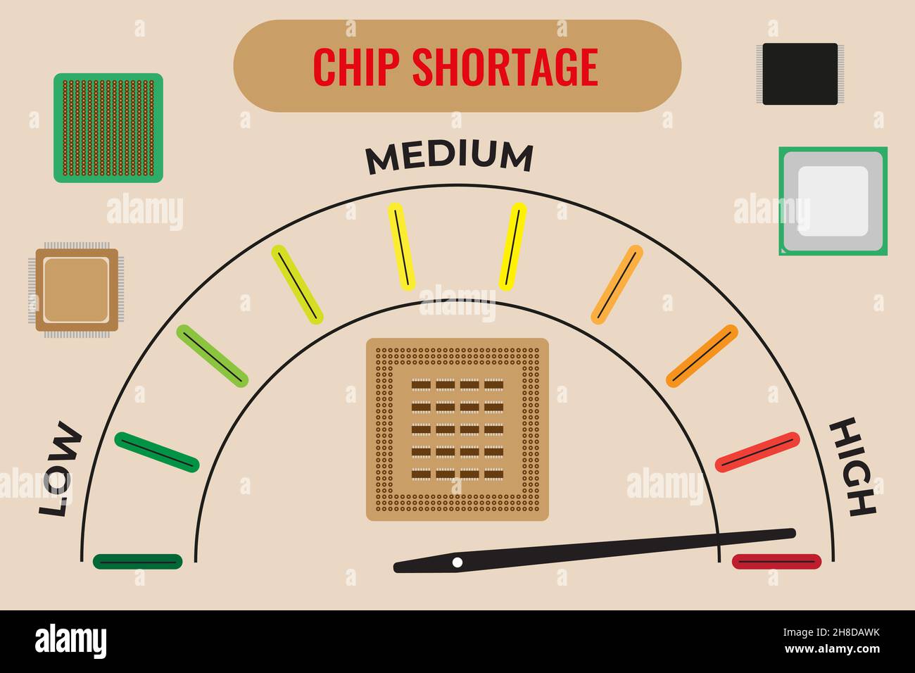 Semiconductor chips and a device showing a large shortage of chips for ...