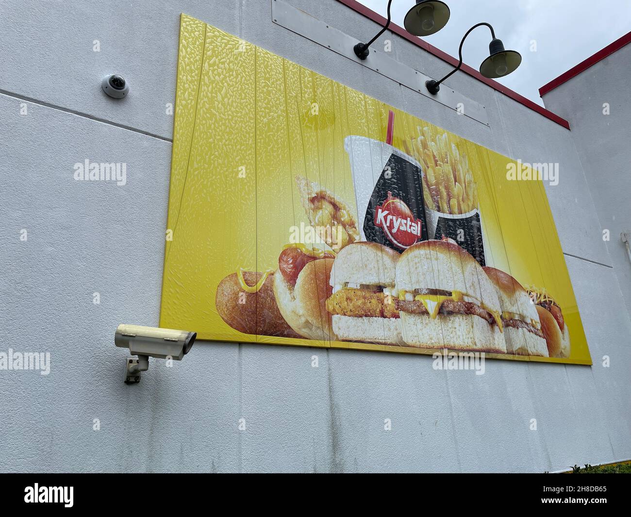 Augusta, Ga USA - 06 25 21: Krystal burgers restaurant wall art of food Stock Photo