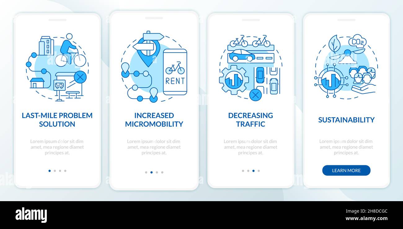 Scooter sharing advantages onboarding mobile app page screen Stock Vector