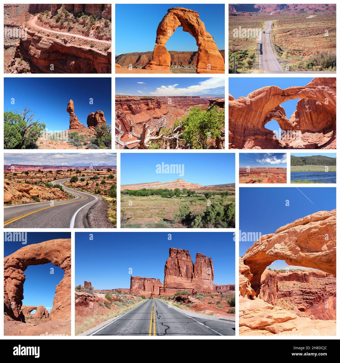Utah landscapes photo collage - travel collection with national parks (Arches and Canyonlands). Stock Photo