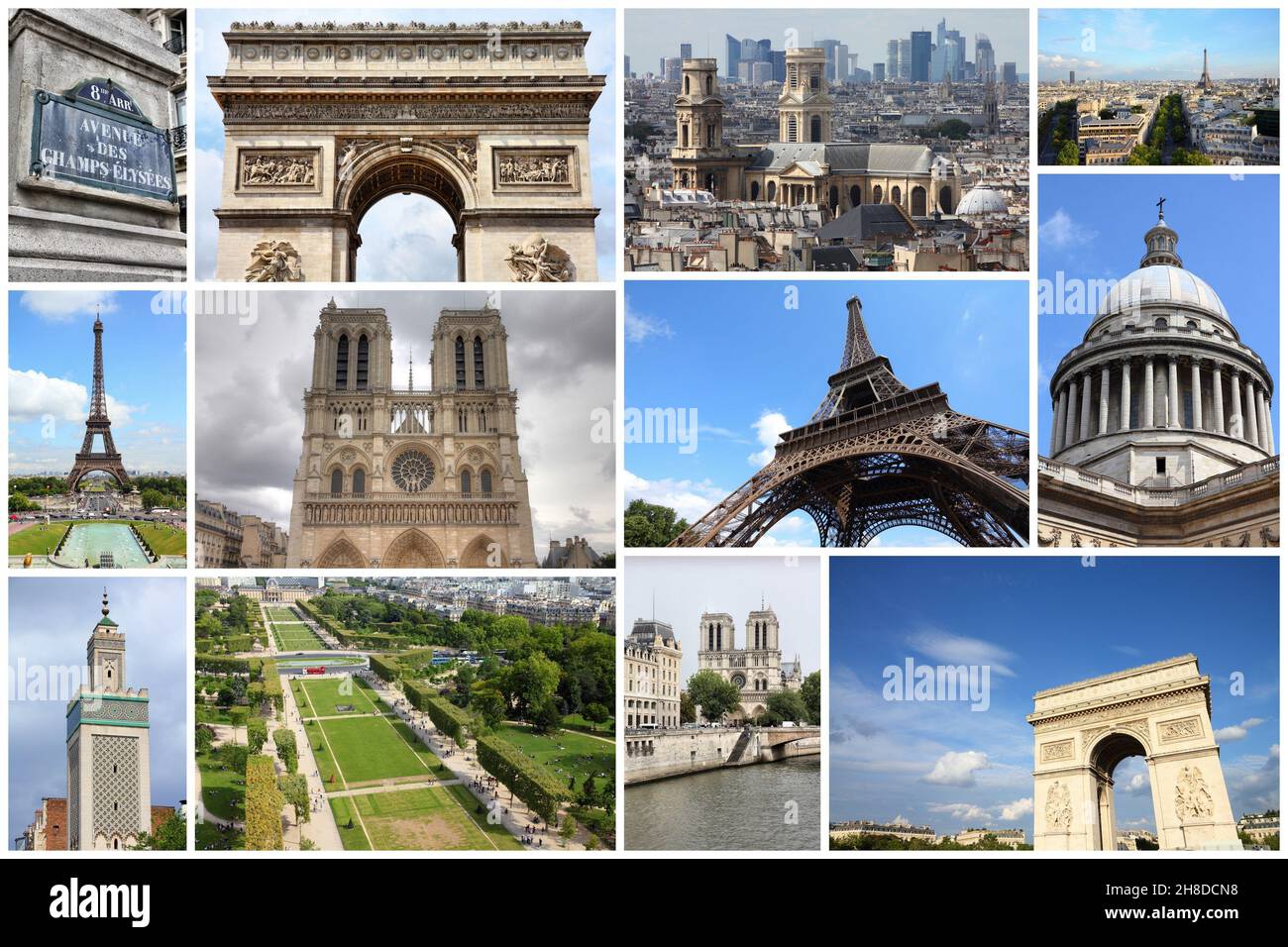 Paris postcard collage - France capital city landmark postcard collection. Stock Photo