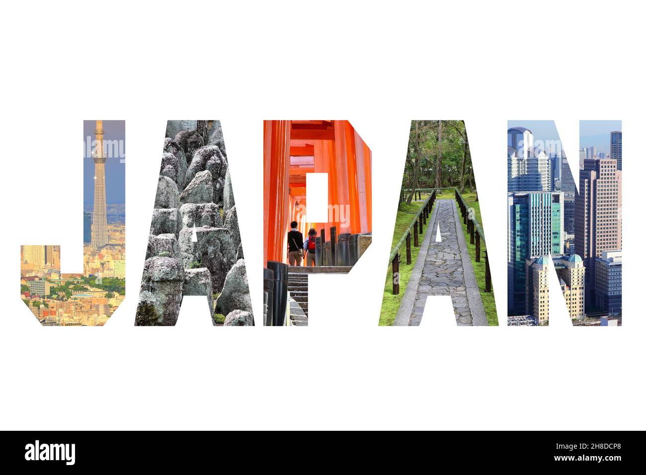 Japan collage word country name - text sign with photo background Stock ...