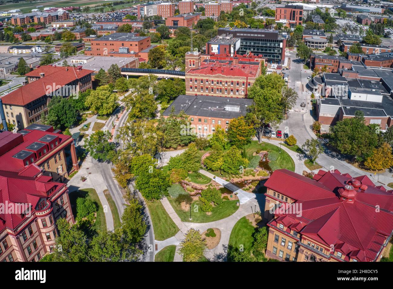Aerial view of a large public university in Fargo, North Dakota Stock