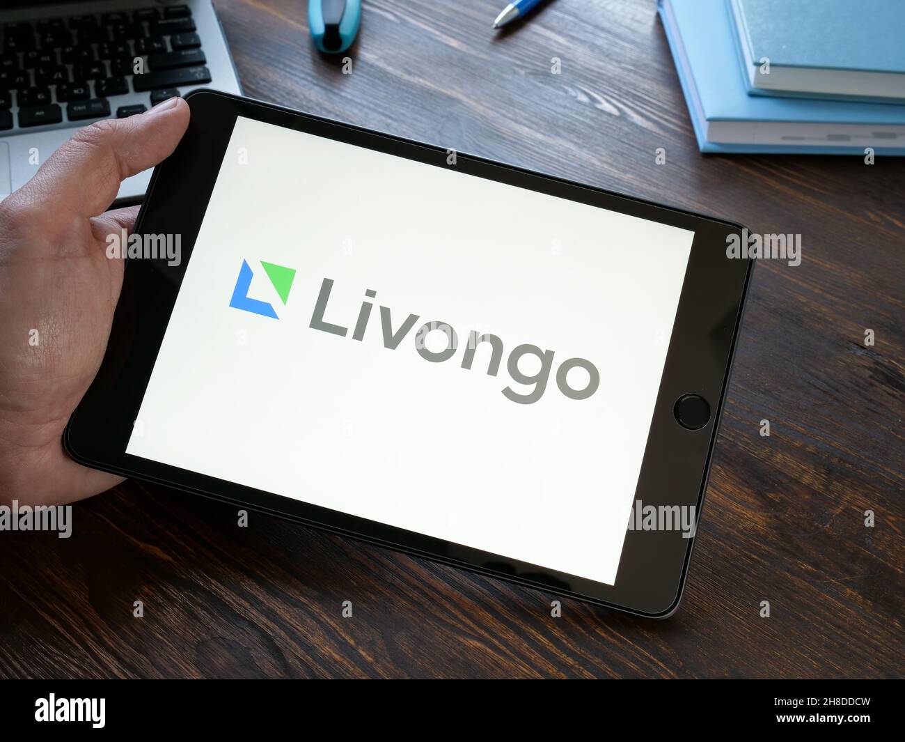 KYIV, UKRAINE - October 20, 2021.Device with Livongo company logo. Stock Photo