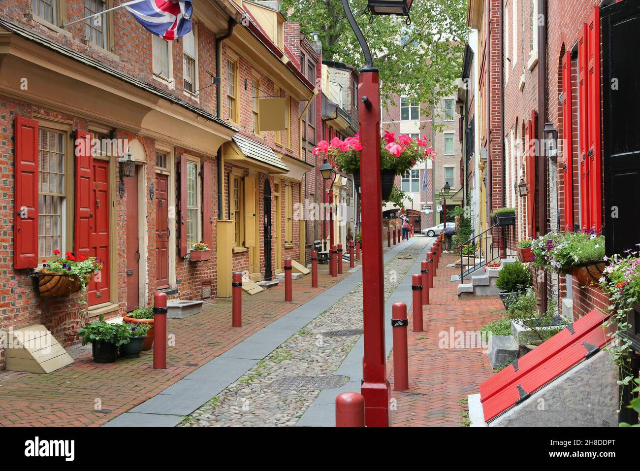 Old Philadelphia city. Elfreth's Alley historic district, landmark residential architecture. Stock Photo