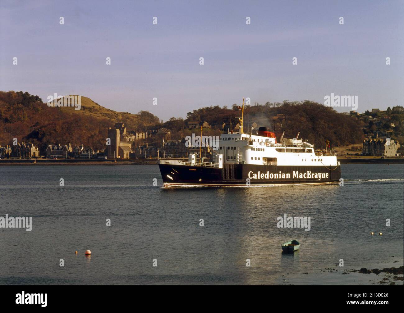 MV Columba heads out of Oban Bay in the 1980s Stock Photo