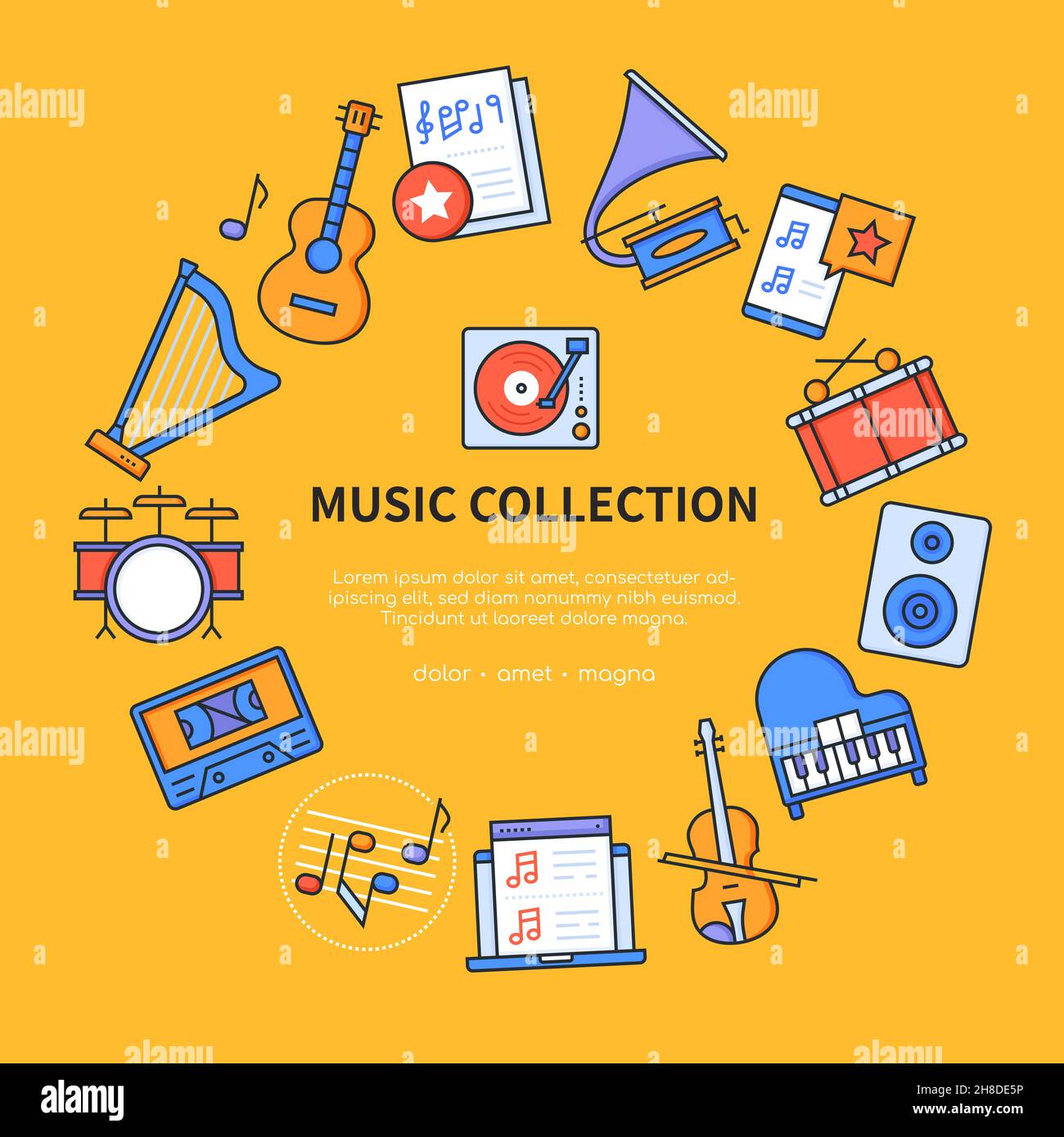 Music collection vector flat design style banner with copy space for
