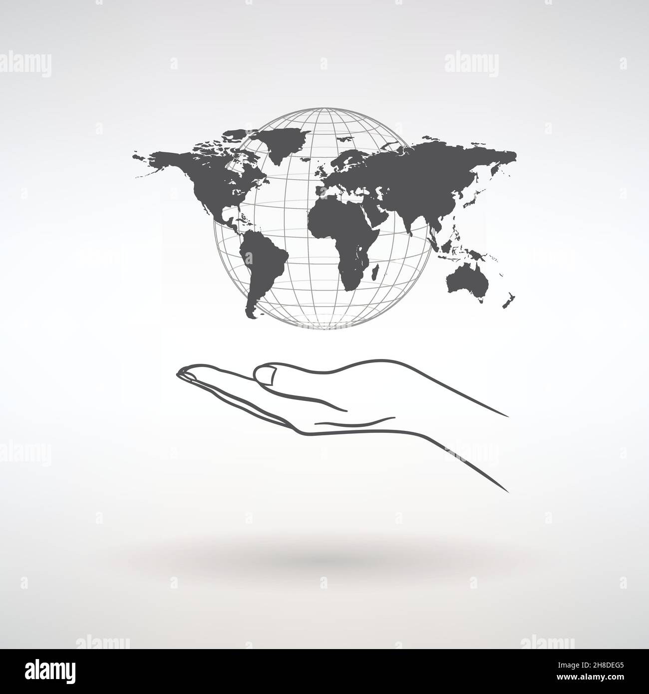 open palm with world map on light background Stock Vector
