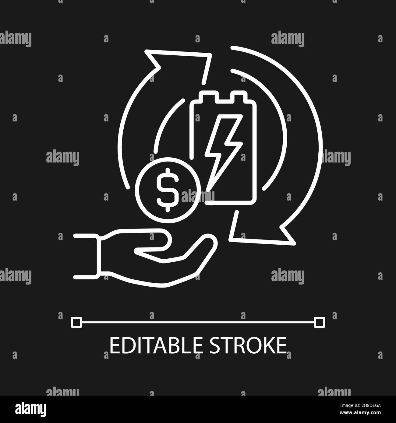 Recycling batteries for money white linear icon for dark theme Stock