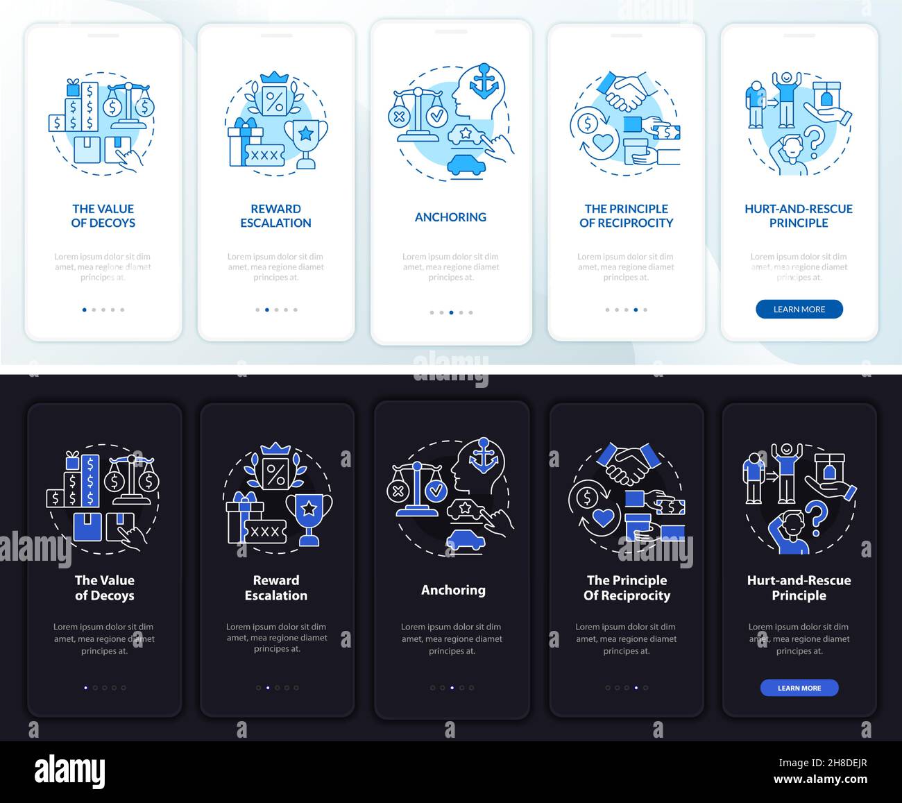 Neuroscience principles onboarding mobile app page screen Stock Vector