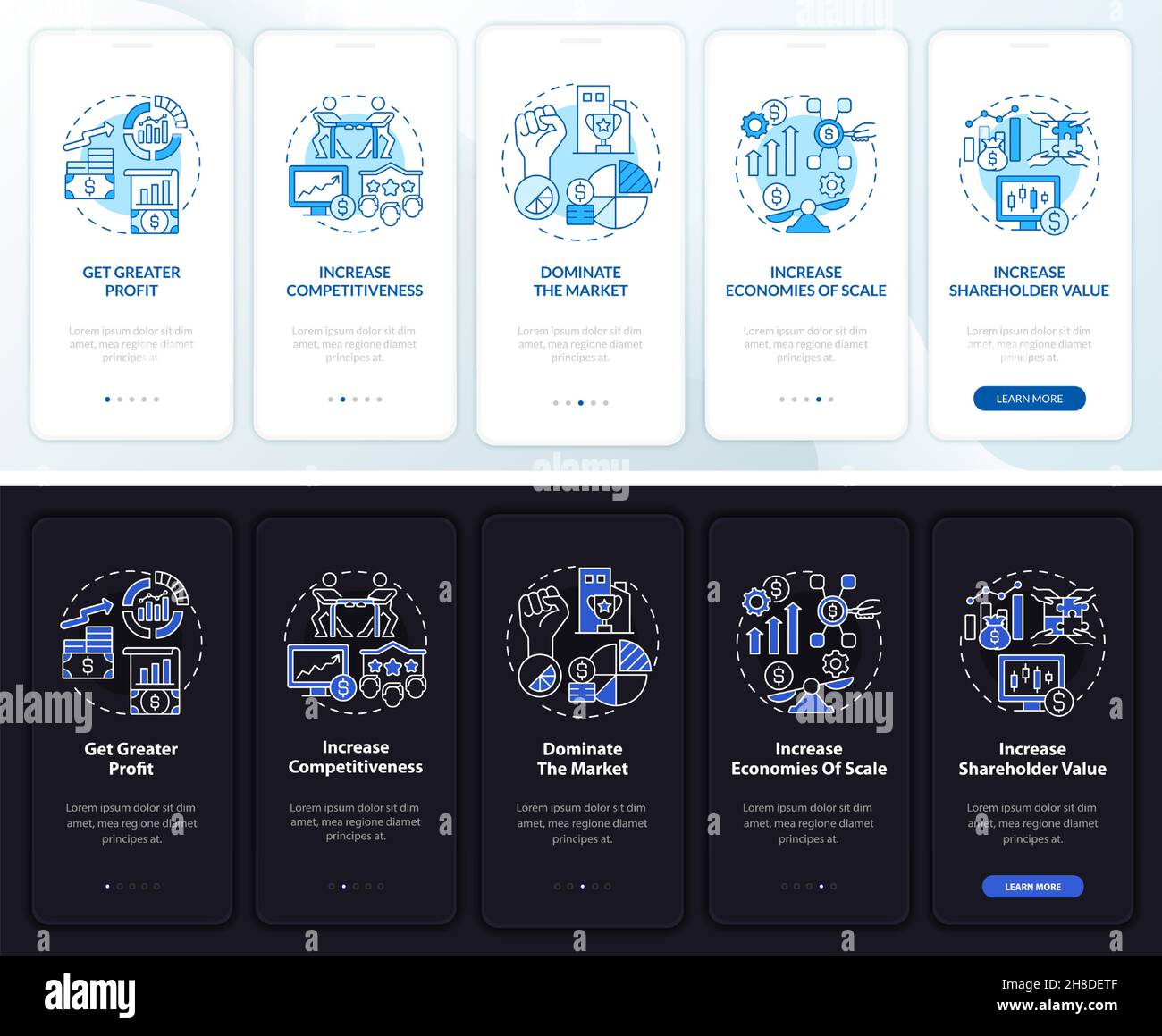 Importance of expansion dark, light onboarding mobile app page screen ...