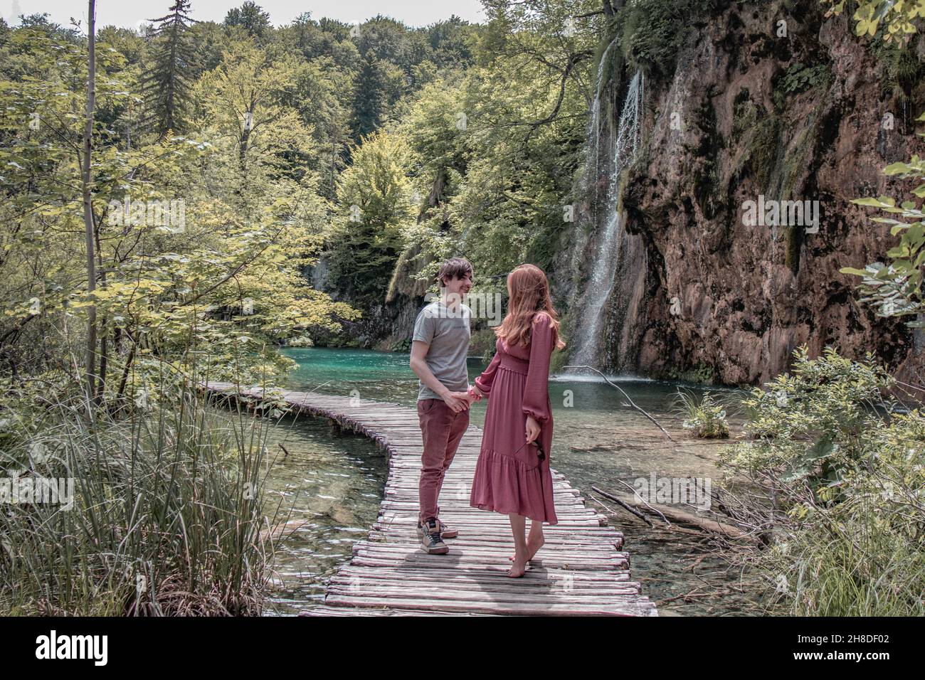 Getting lost in Plitvice Lakes National Park in Croatia. Stock Photo
