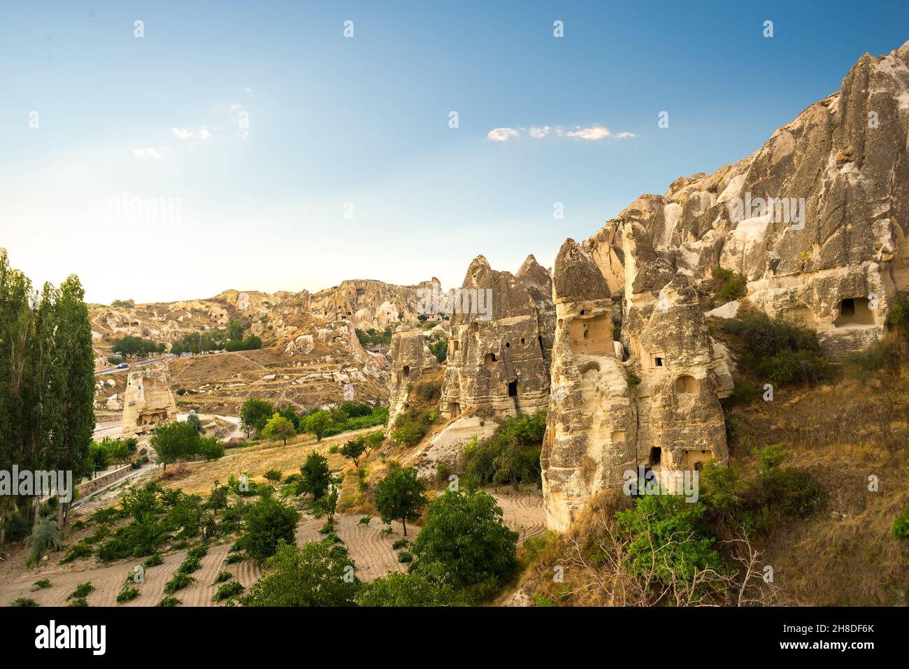 Wineyard among conical cliffs in Cappadocia, Turkey Stock Photo