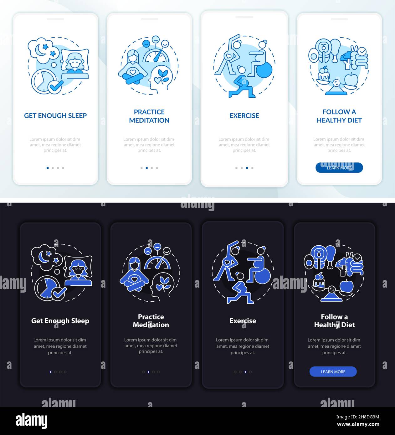 Mental wellbeing onboarding mobile app page screen Stock Vector Image ...