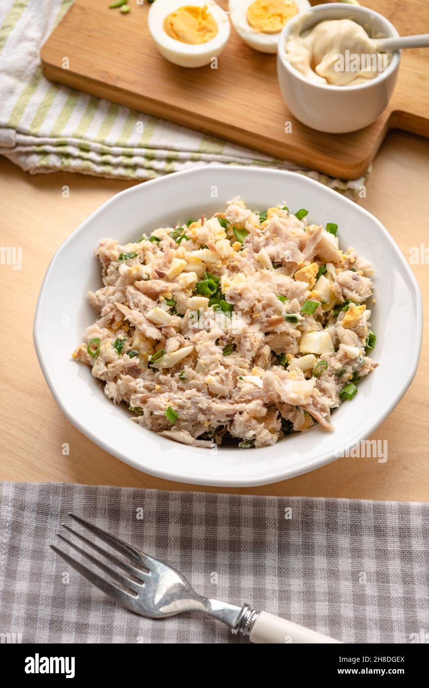 Smoked whitefish paste with mayonnaise, egg and chives Stock Photo Alamy