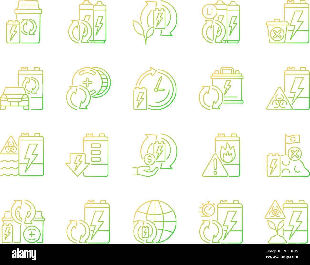 Battery recycling gradient linear vector icons set Stock Vector