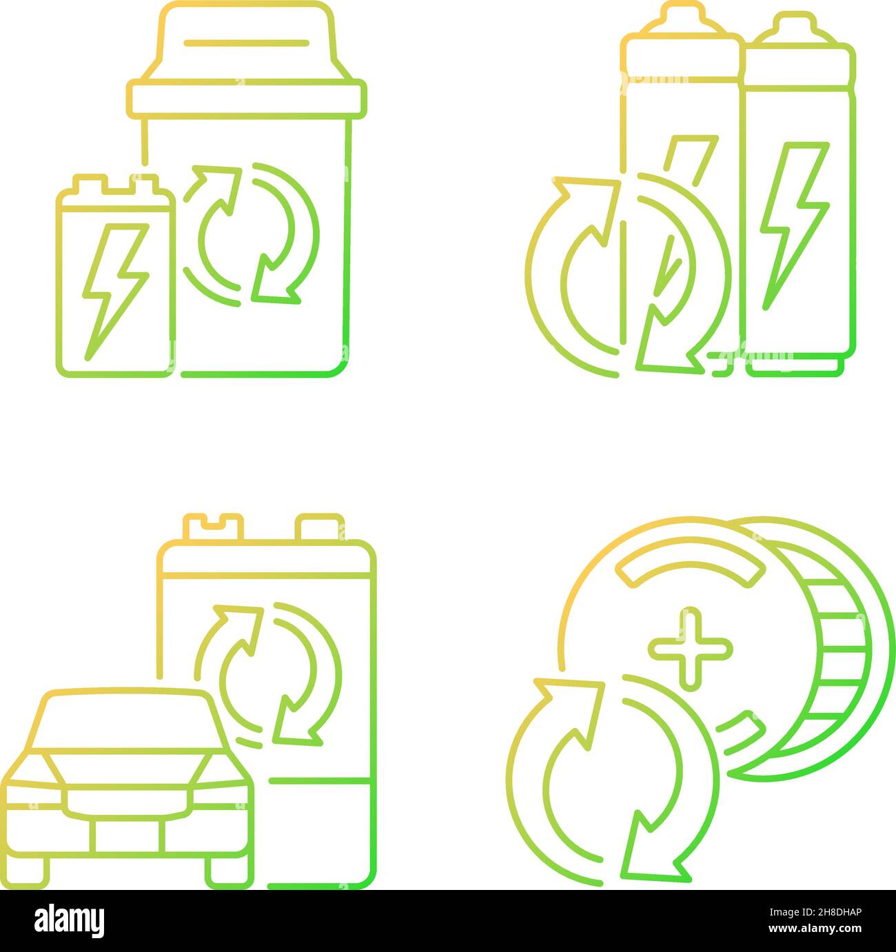 Recyclable battery types gradient linear vector icons set Stock Vector