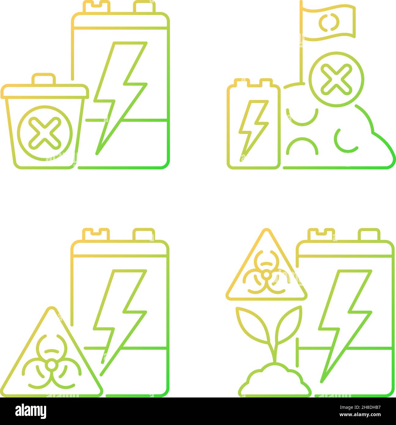 Improper battery disposal gradient linear vector icons set Stock Vector