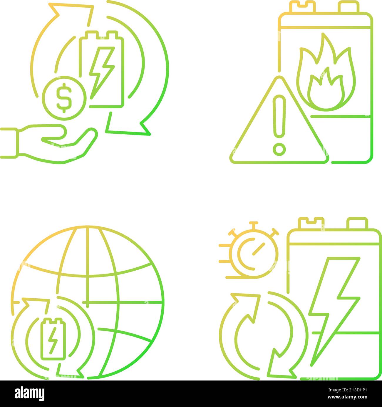 Recycling world industry gradient linear vector icons set Stock Vector