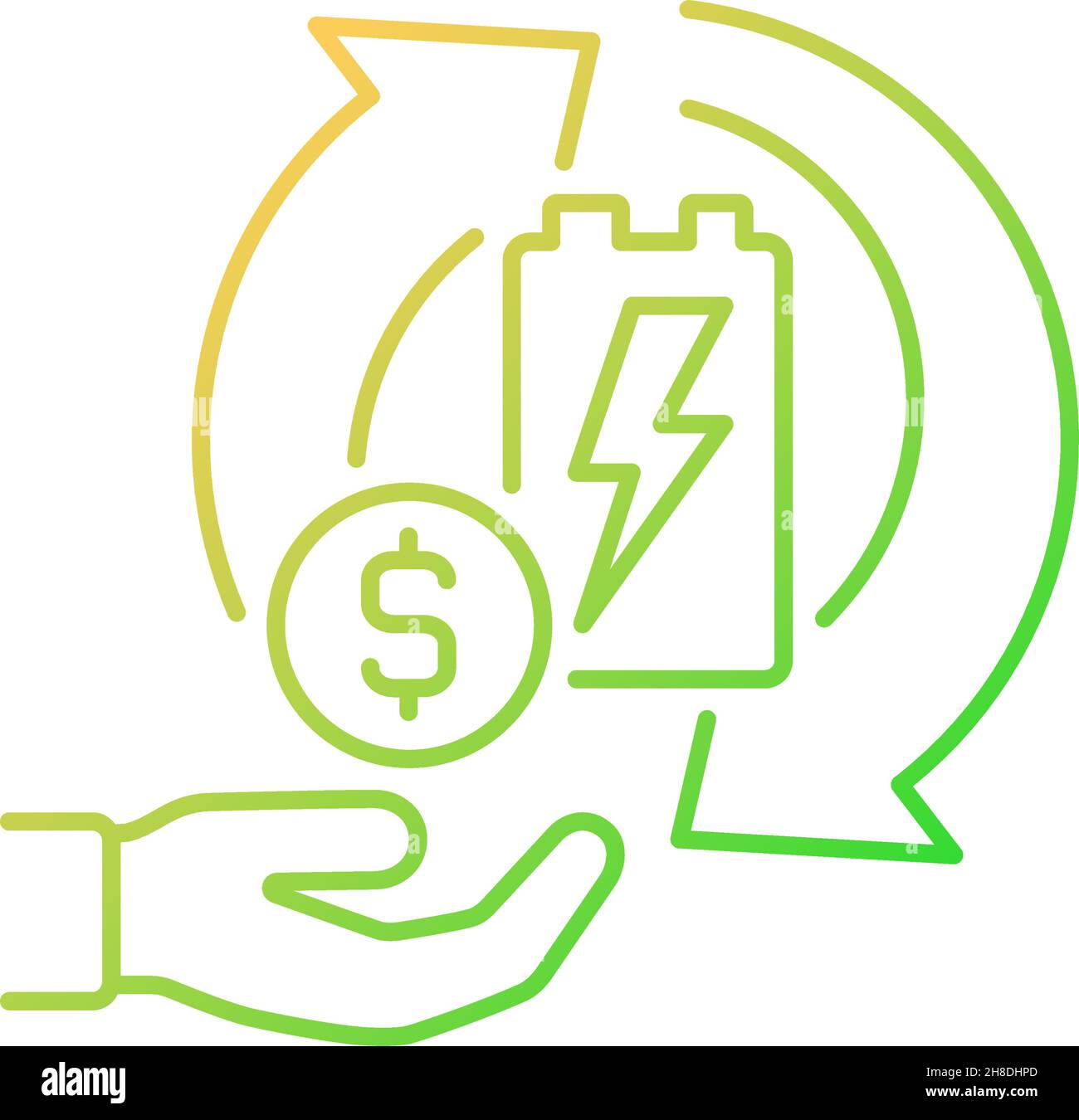 Recycling batteries for money gradient linear vector icon Stock Vector