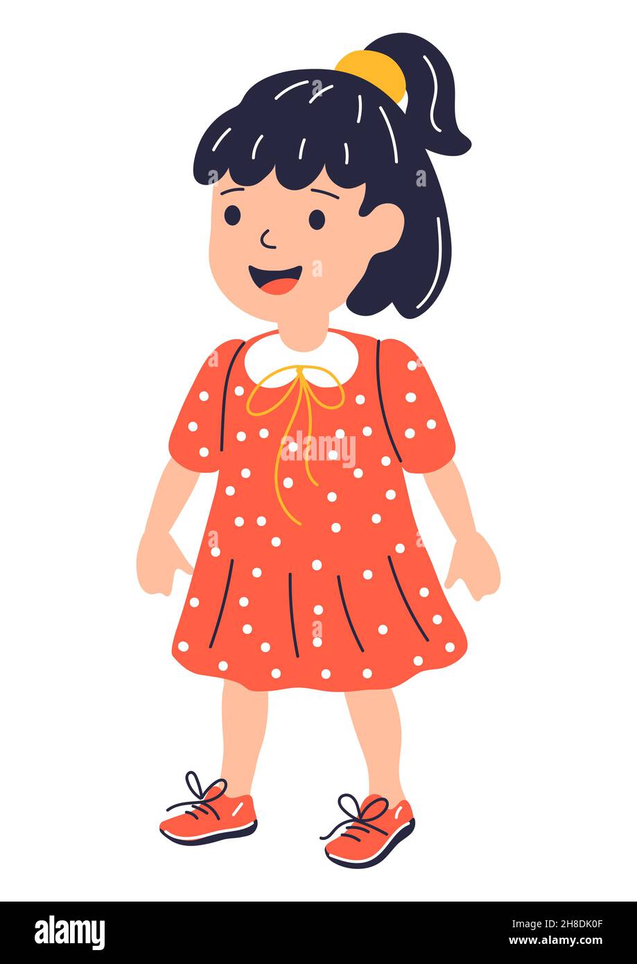 Illustration of standing smiling girl. Child in cartoon style. Image for  school and kindergarten Stock Vector Image & Art - Alamy