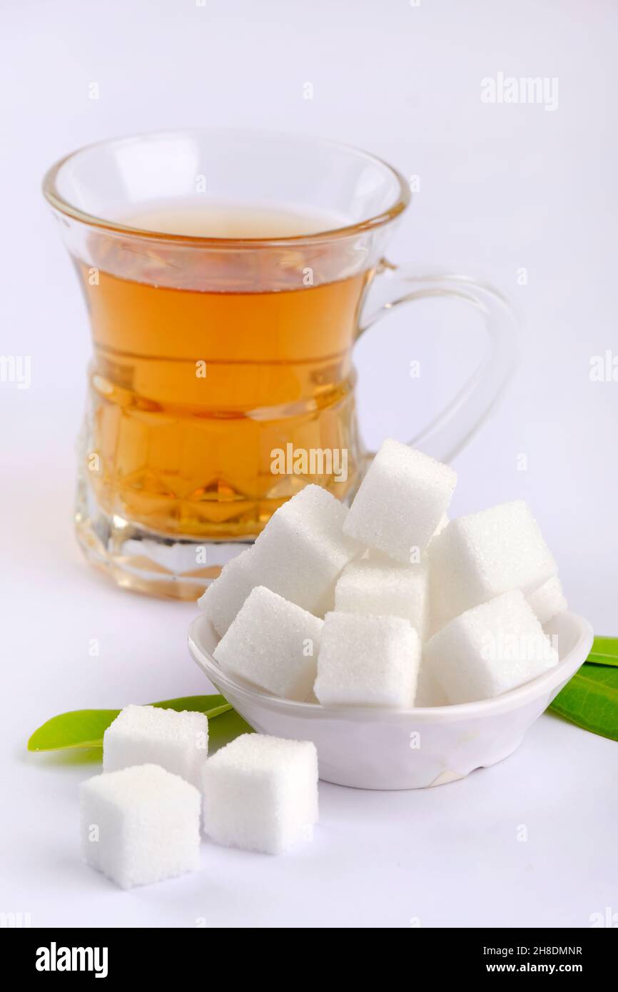 Sugar cubes.Cube sugar background, Sugar cubes in white bowl, isolated