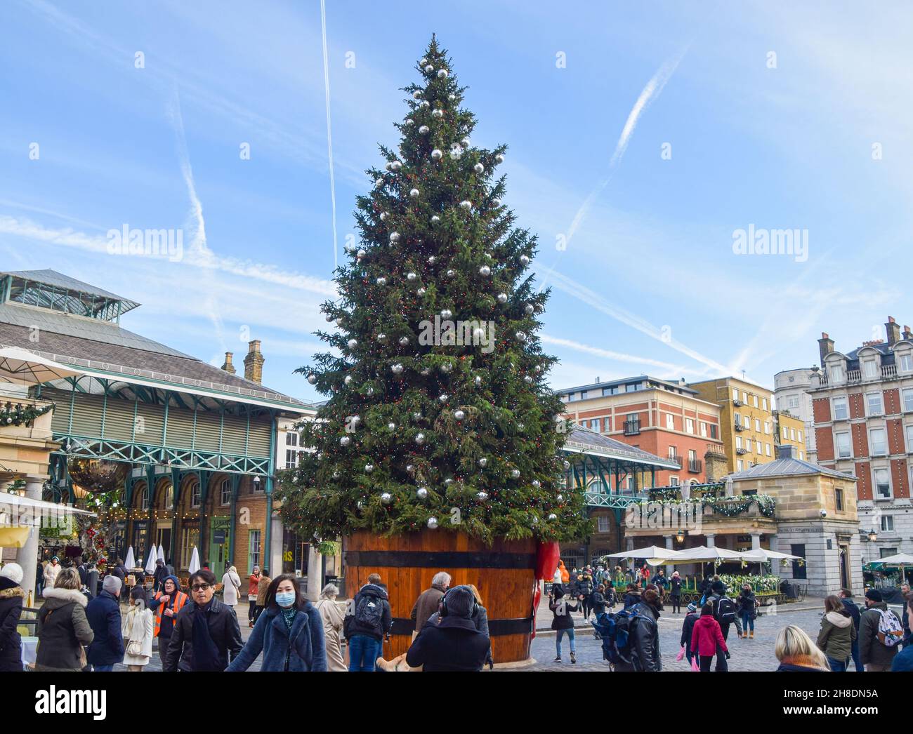 Christmas tree in Covent Garden, London, UK. 8th November 2021. Stock Photo
