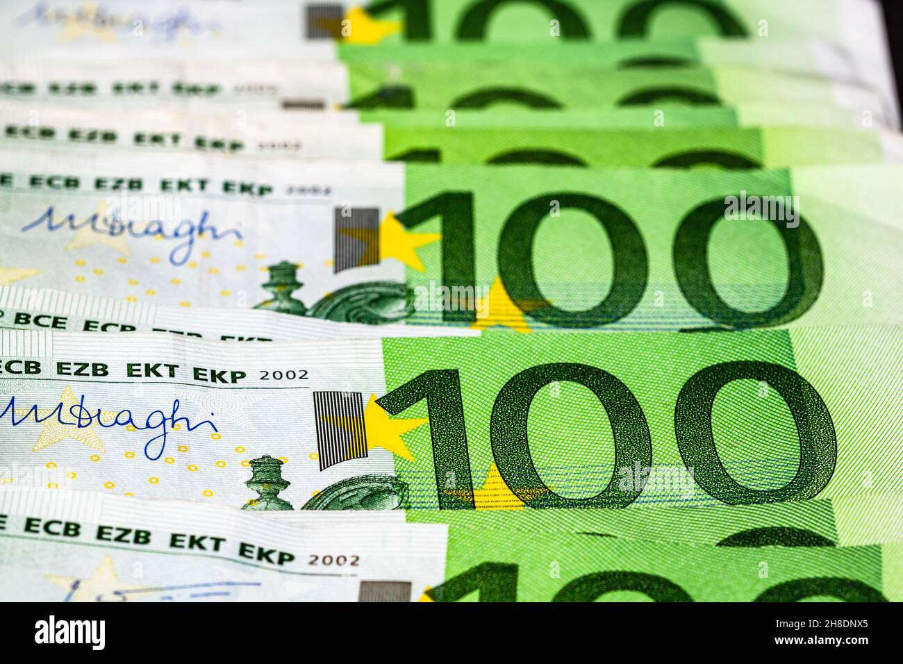Selective focus on detail of euro banknotes. Close up macro detail of ...