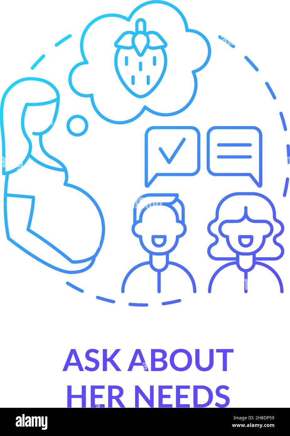 Ask about her needs blue gradient concept icon Stock Vector