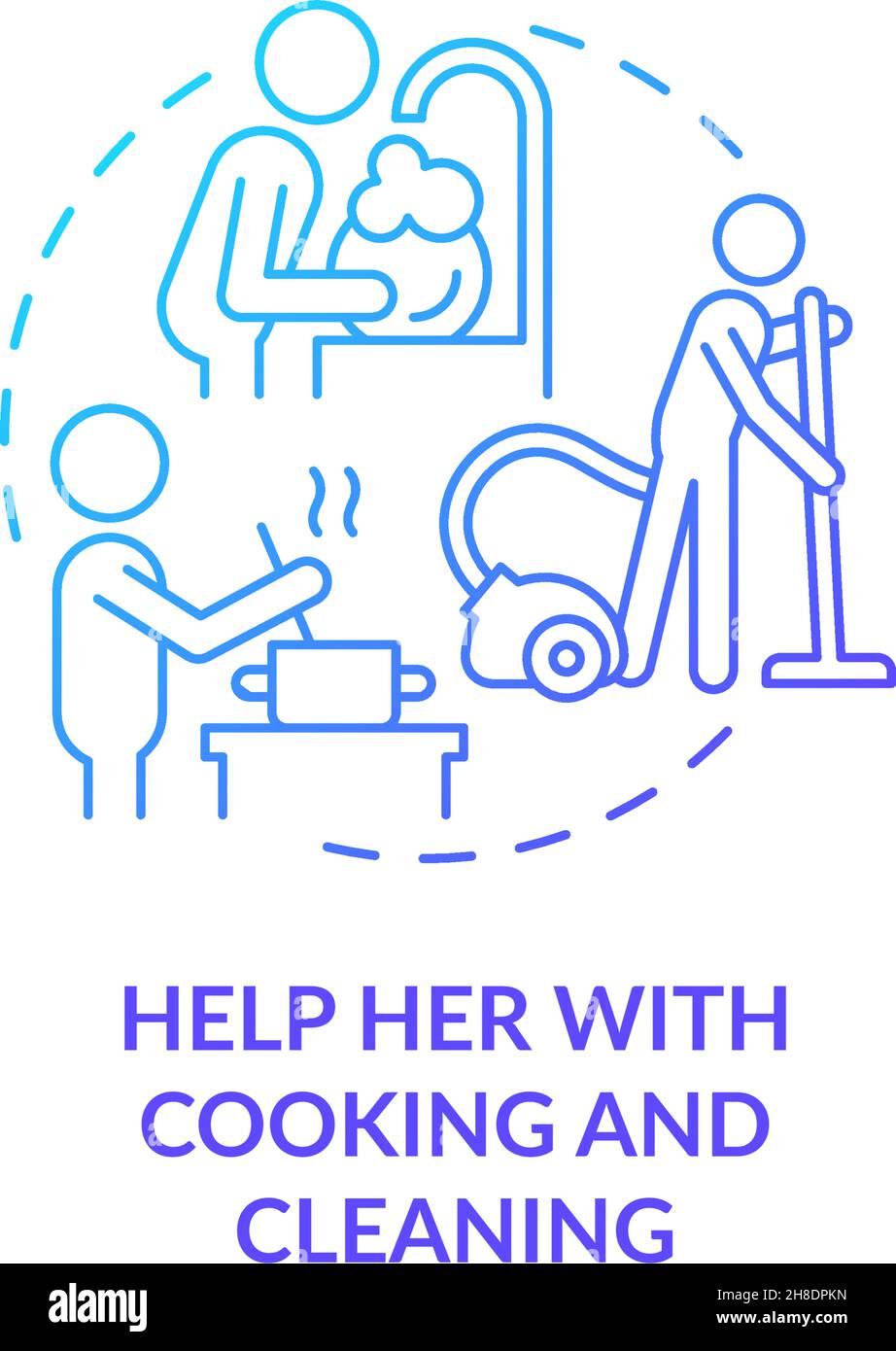 Help her with cooking and cleaning blue gradient concept icon Stock Vector