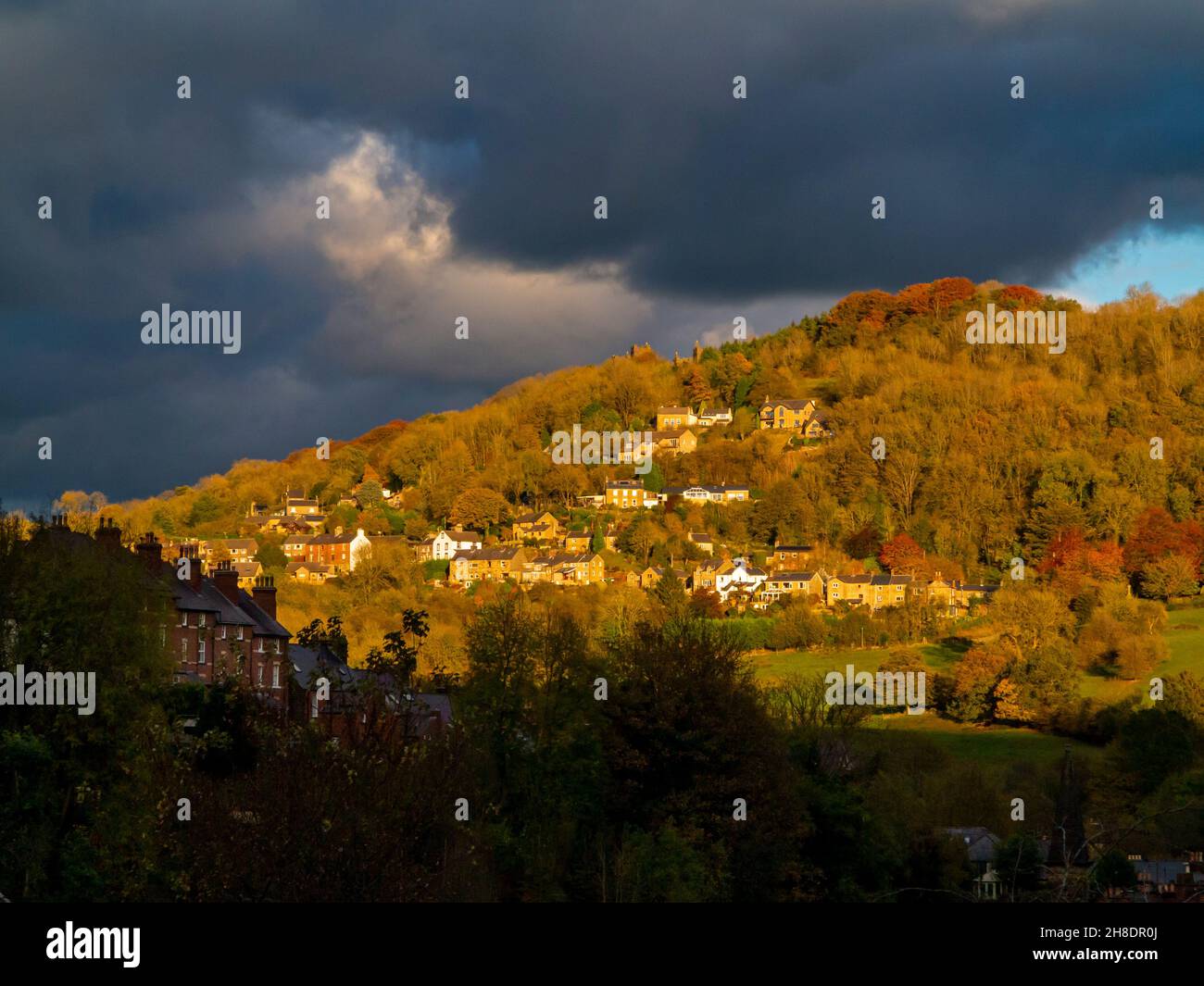 Autumn view of Matlock Bath a hillside village in the Derbyshire Dales area of the Peak District England UK Stock Photo