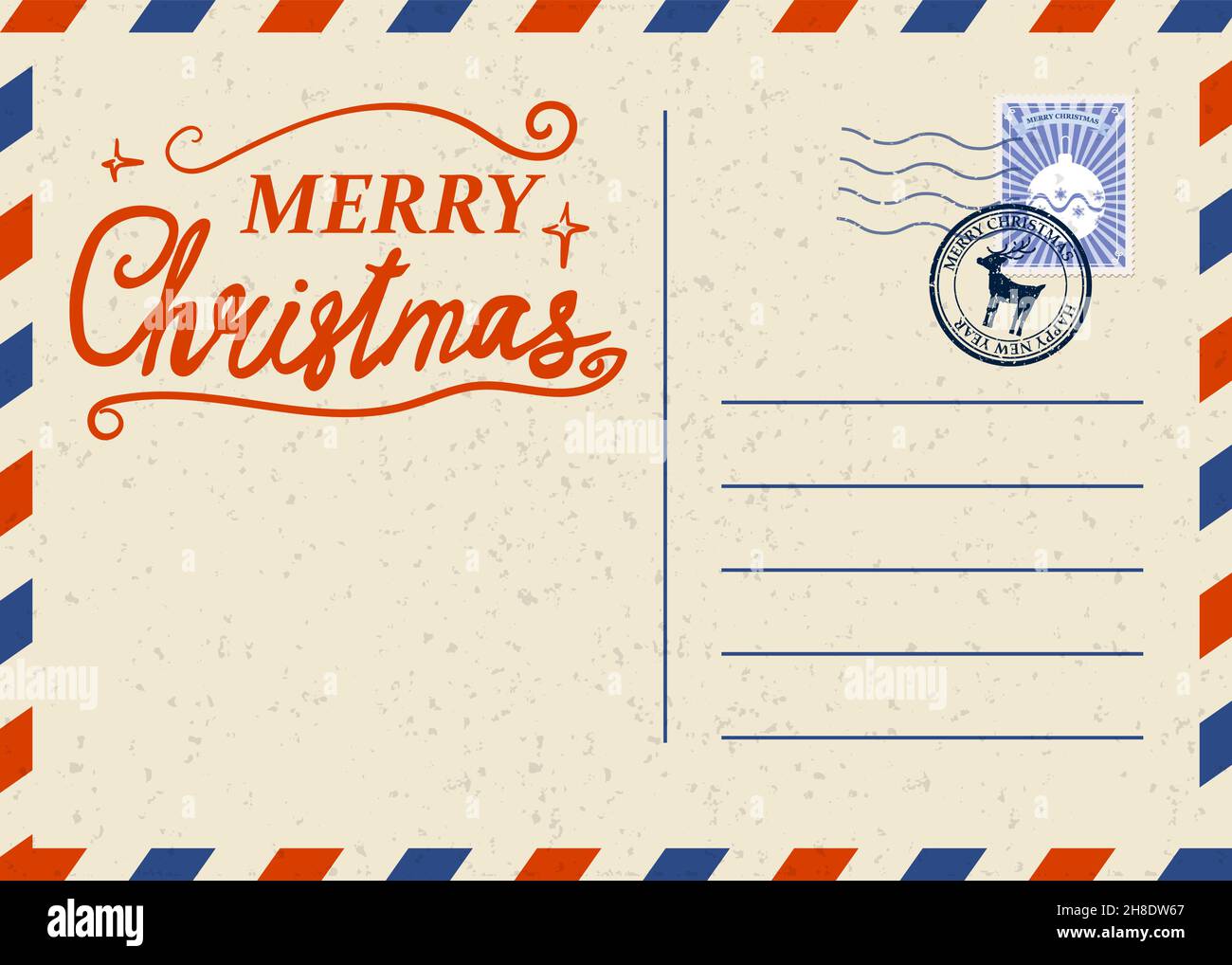 Christmas and Happy New Year greeting holiday postcard template, old ...