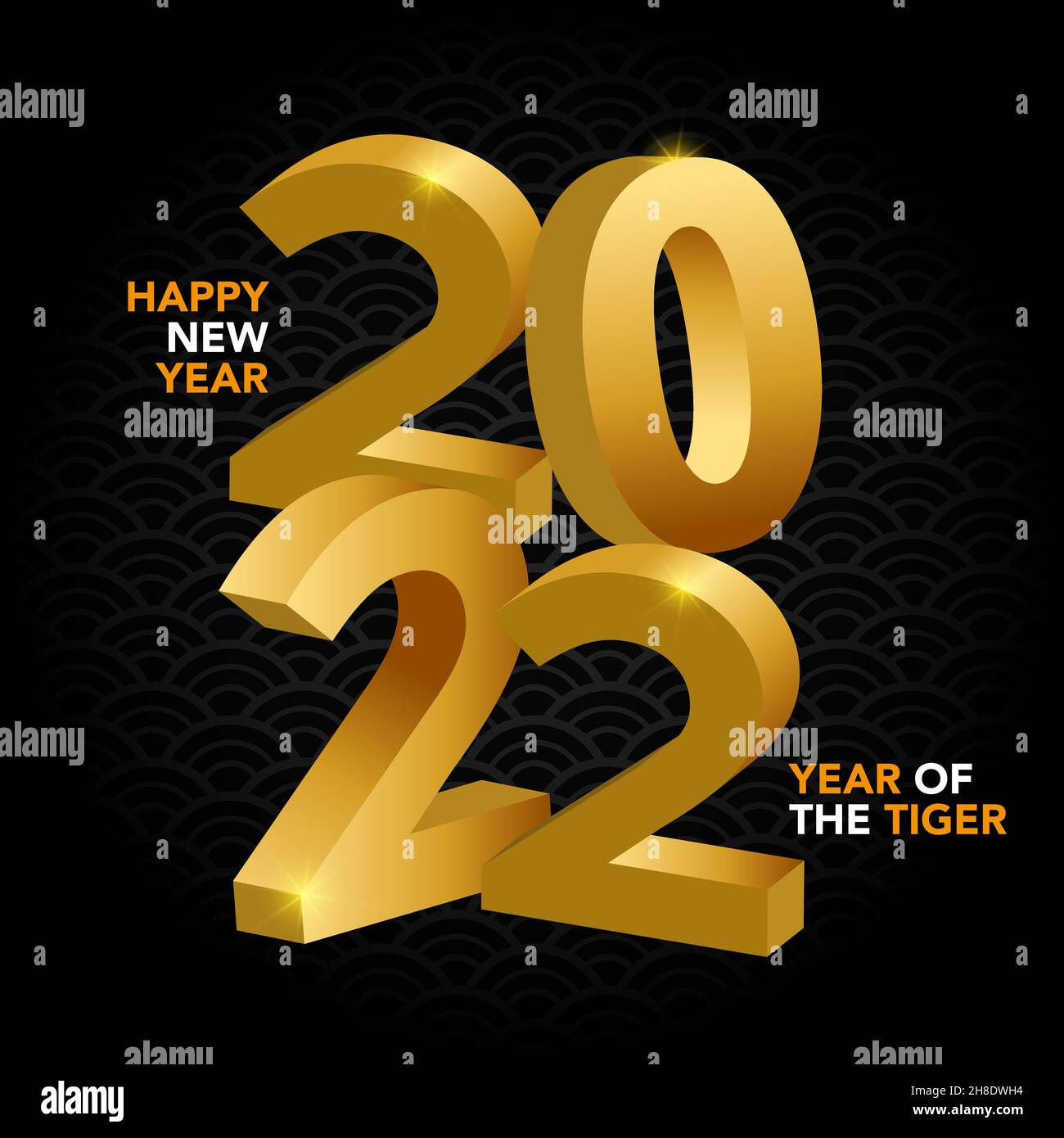 Square banner for 2022, Tigger. Template for a greeting card or invitation with the inscription Happy New Year Stock Vector